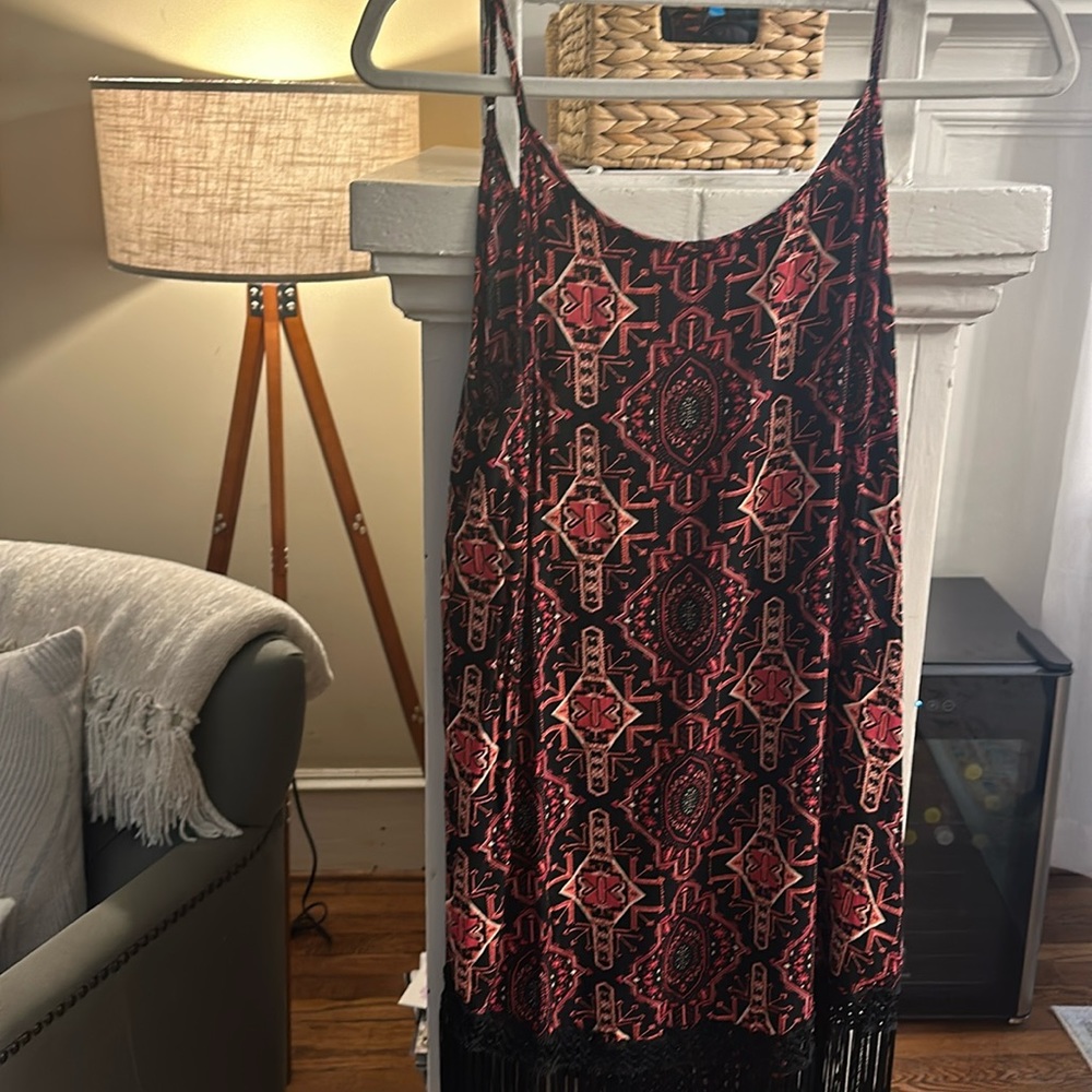 Women’s black, pink and orange tribal print dress - size small